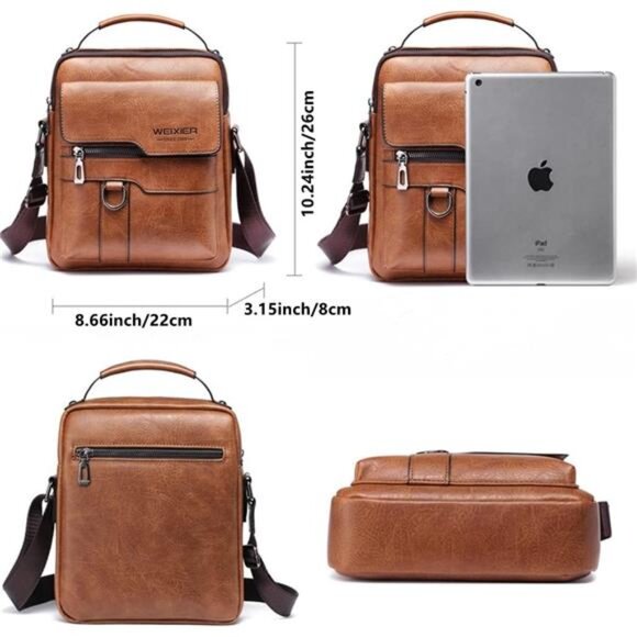 Mens Leather Messenger Bag Crossbody Shoulder Bag Vintage Zipper Buckle Satchel - Picture 2 of 7